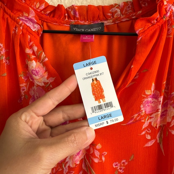 Vince Camuto Orange Floral Women's Dress-Size L- NWT - Picture 4 of 15